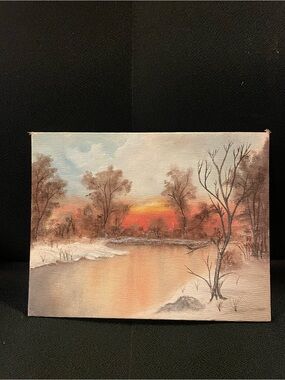 Sunset Winter Landscape Canvas Art - Brown and Orange